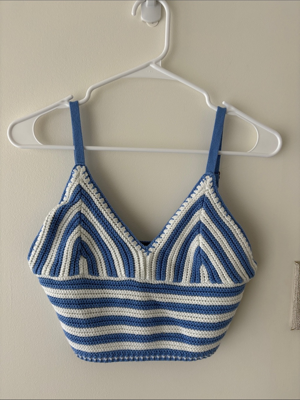 Hollister blue and white crochet top